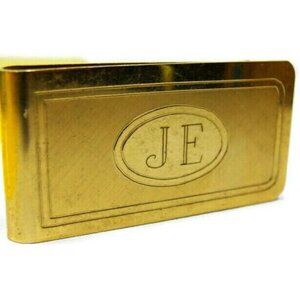 Money Clip Monogramed "JE" Gold Plated Credit Card Cash ID Holder